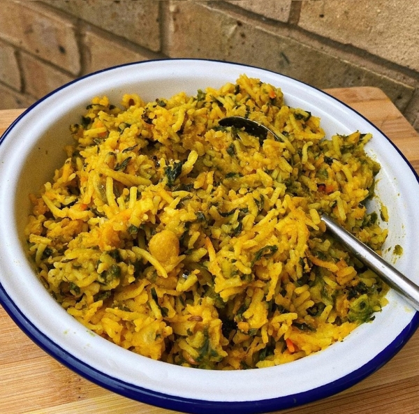 Delhi Chole Saag Biryani (Vegan)